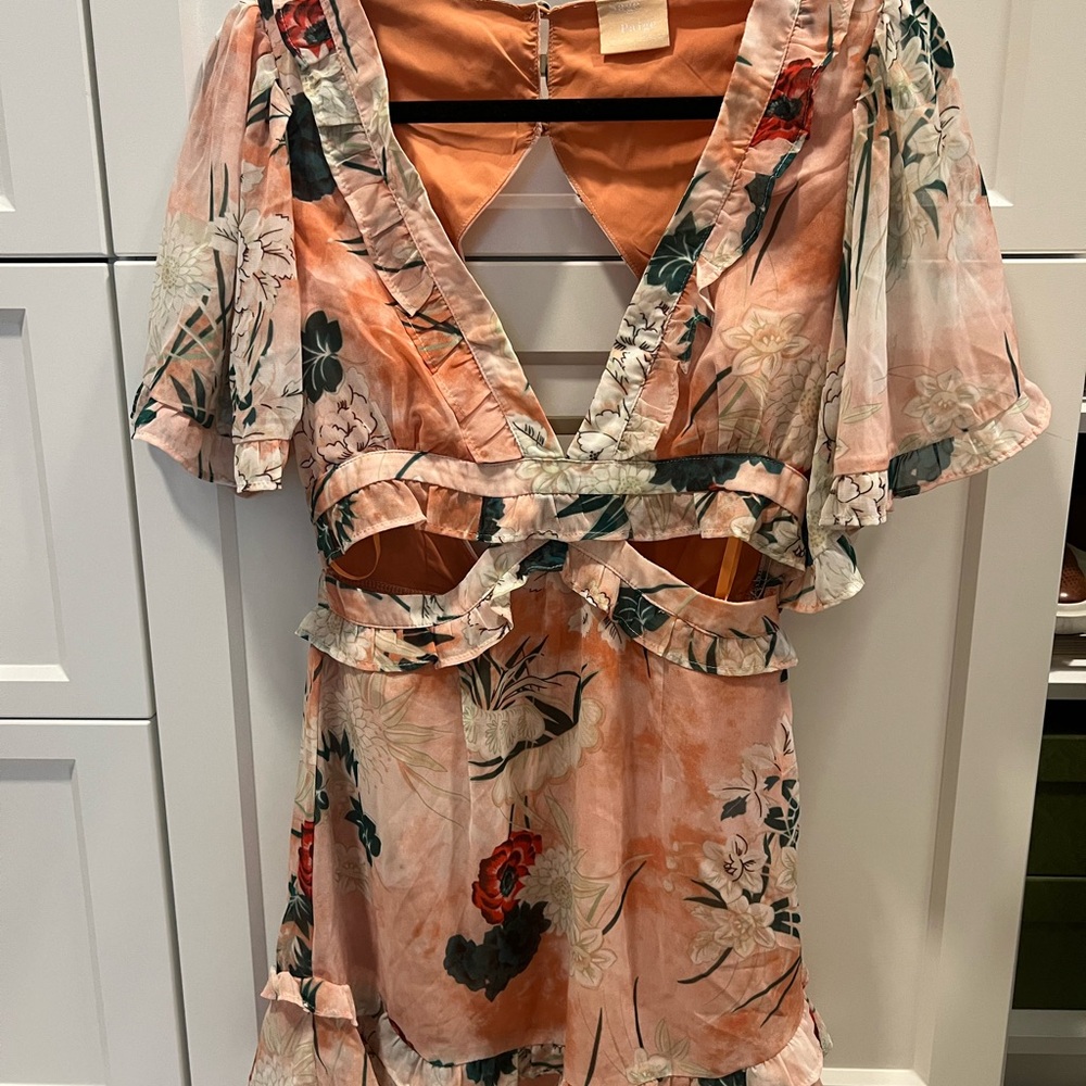 Sage & Paige Floral deep V-Neck Ruffle Dress with cut outs